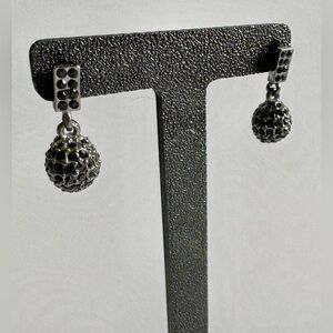 Jim Ball Silver Black Rhinestone Stud Dangle Ball Earrings New
